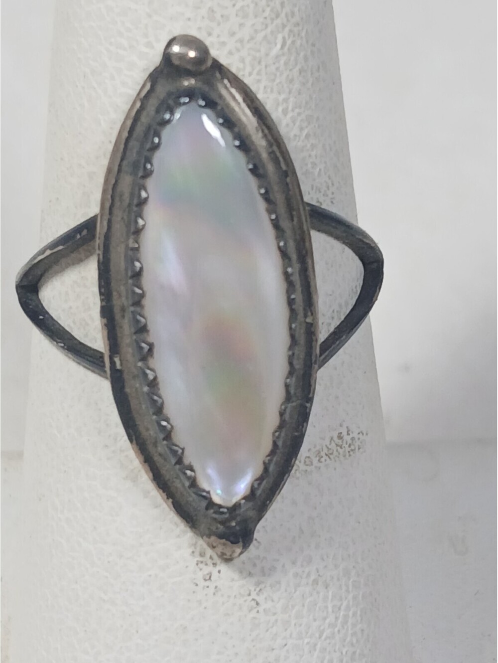 Vtg S. Silver Navajo Pink Shell abalone Size 5.75 Ring by LMY Old Pawn Native